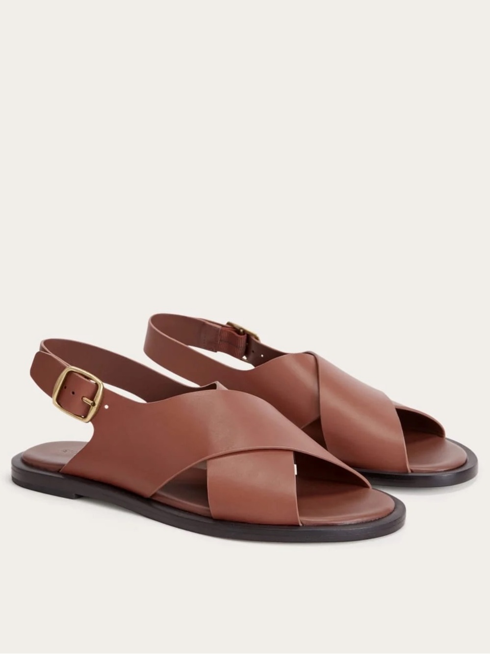 Everlane City Crossover Sandals Rum Brown Leather Slingback Flats Size 8 NIB